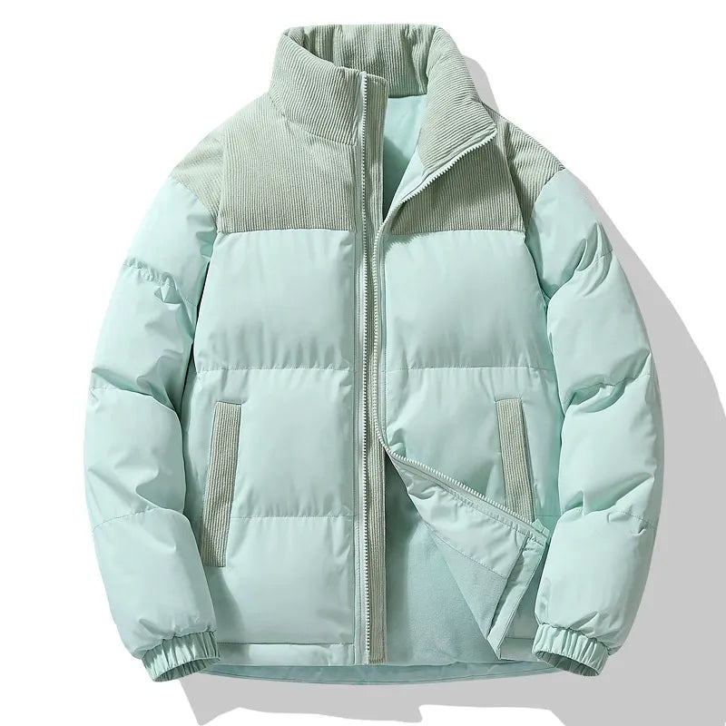Men’s Padded Jacket – Oversized Fit – Quilted Texture – Corduroy Trim – High Collar