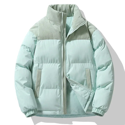 Men’s Padded Jacket – Oversized Fit – Quilted Texture – Corduroy Trim – High Collar