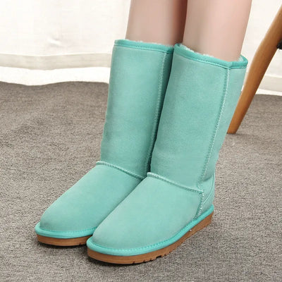 Women’s Knee-High Boots – Suede Feel – Faux Fur Trim – Flat Sole Casual Fit