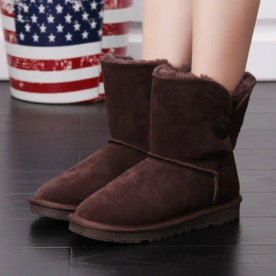 Women’s Mid-Calf Boots – Suede-Like Finish – Plush Lined – Button Detail – Non-Slip Sole