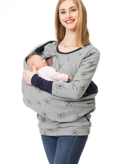 Women’s Sweatshirt – Relaxed Fit – Floral Print – Nursing Access – Soft Cotton Blend