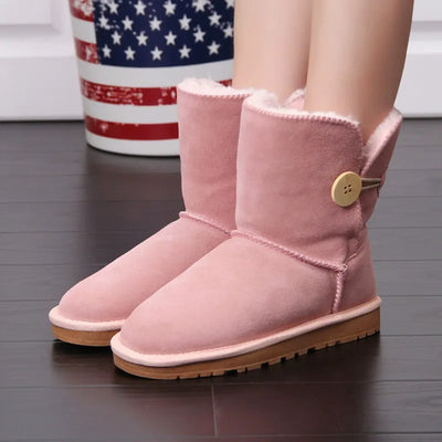 Women’s Mid-Calf Boots – Suede-Like Finish – Plush Lined – Button Detail – Non-Slip Sole