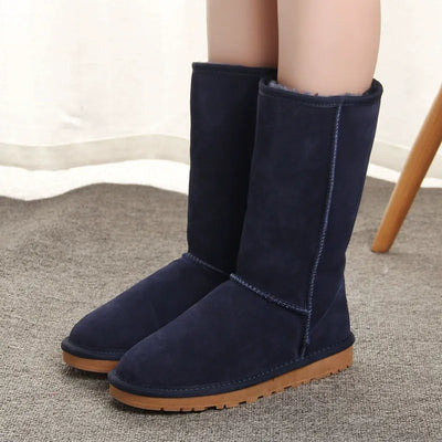 Women’s Knee-High Boots – Suede Feel – Faux Fur Trim – Flat Sole Casual Fit