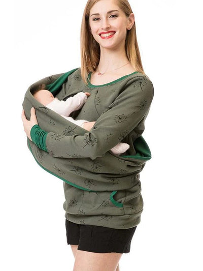 Women’s Sweatshirt – Relaxed Fit – Floral Print – Nursing Access – Soft Cotton Blend