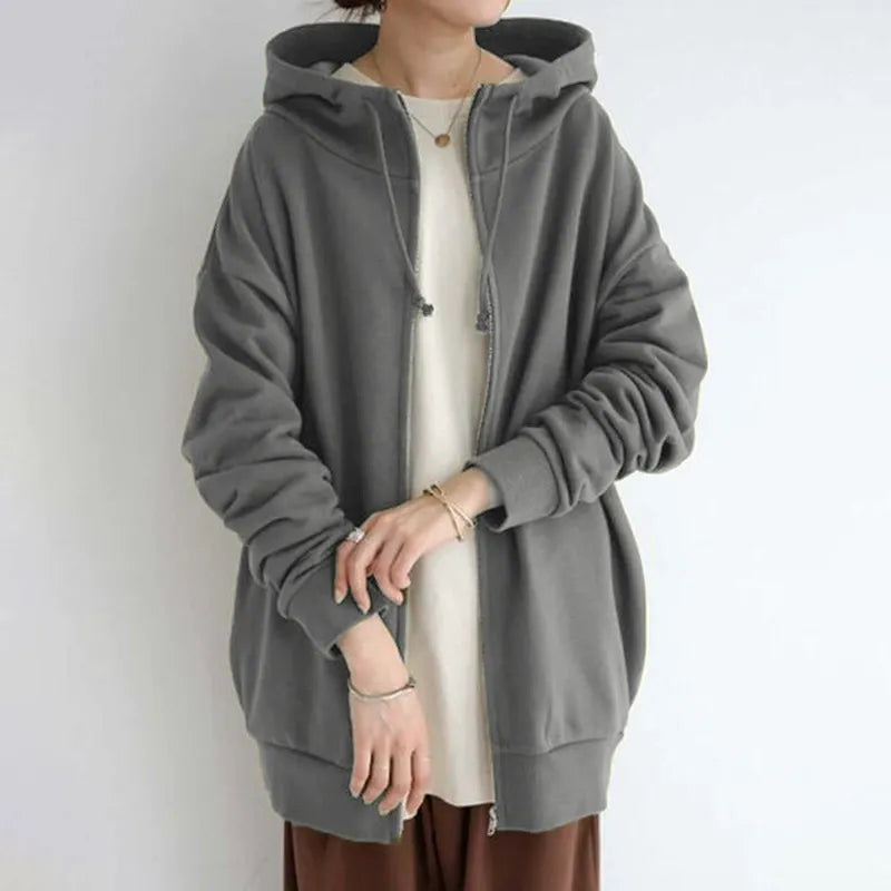 Women’s Hooded Sweatshirt – Oversized Fit – Fleece Lined – Zip Front – Side Pockets