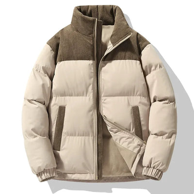 Men’s Padded Jacket – Oversized Fit – Quilted Texture – Corduroy Trim – High Collar