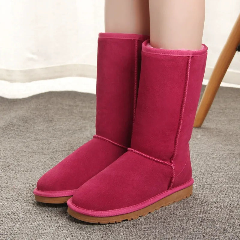 Women’s Knee-High Boots – Suede Feel – Faux Fur Trim – Flat Sole Casual Fit
