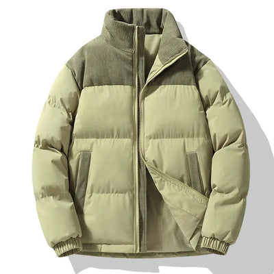 Men’s Padded Jacket – Oversized Fit – Quilted Texture – Corduroy Trim – High Collar