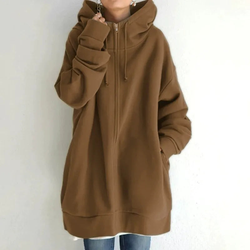 Women’s Hooded Sweatshirt – Oversized Fit – Fleece Lined – Zip Front – Side Pockets