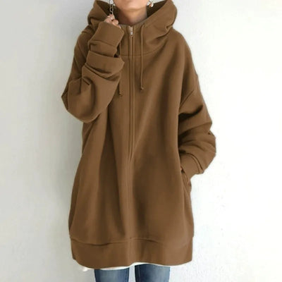 Women’s Hooded Sweatshirt – Oversized Fit – Fleece Lined – Zip Front – Side Pockets