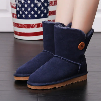 Women’s Mid-Calf Boots – Suede-Like Finish – Plush Lined – Button Detail – Non-Slip Sole