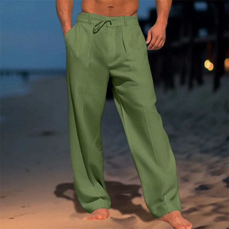 Men’s Linen Pants – Relaxed Fit – Drawstring Waist – Full Length – Side Pockets