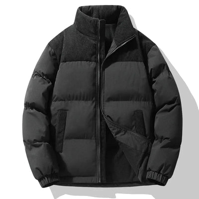 Men’s Padded Jacket – Oversized Fit – Quilted Texture – Corduroy Trim – High Collar