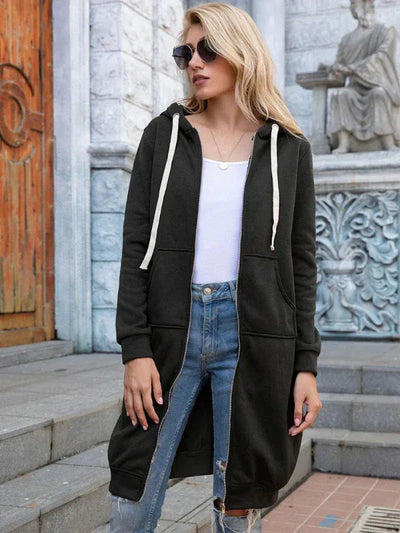 Women’s Oversized Sweatshirt – Zipper Front – Hooded – Cotton – Long Length Casual Fit