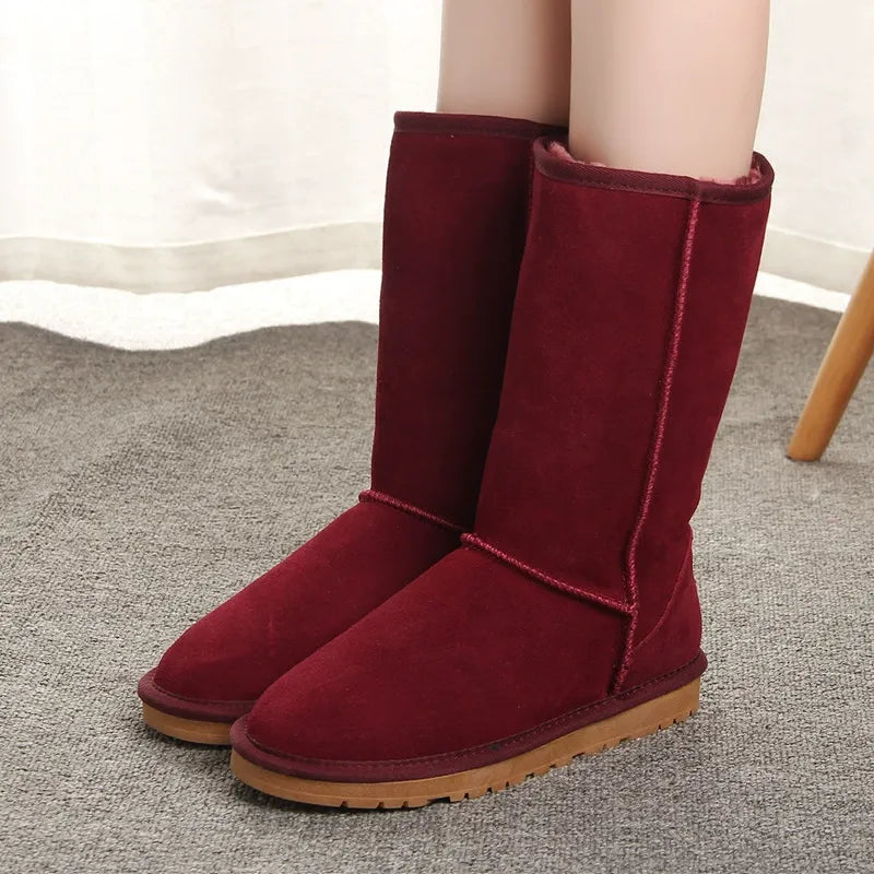 Women’s Knee-High Boots – Suede Feel – Faux Fur Trim – Flat Sole Casual Fit