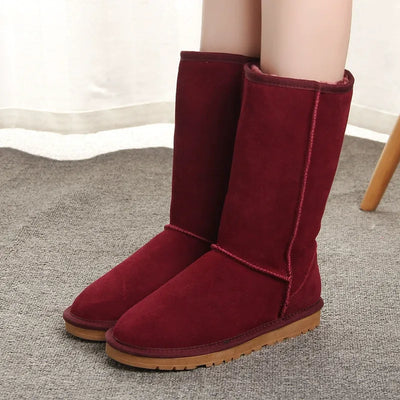 Women’s Knee-High Boots – Suede Feel – Faux Fur Trim – Flat Sole Casual Fit