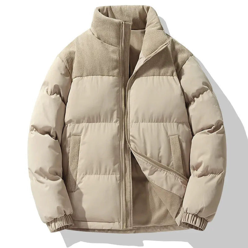 Men’s Padded Jacket – Oversized Fit – Quilted Texture – Corduroy Trim – High Collar