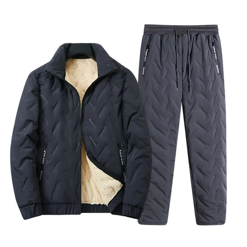 Men’s Quilted Coat and Pants Set – Lambskin Lined – Relaxed Fit – Zipper Front