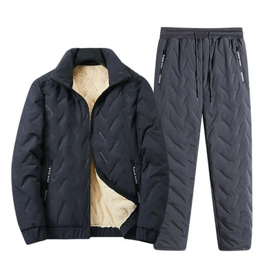 Men’s Quilted Coat and Pants Set – Lambskin Lined – Relaxed Fit – Zipper Front