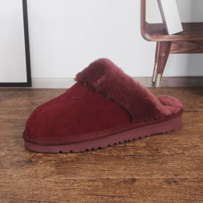 Women’s Slippers – Cowhide Upper – Plush Lining – Slip-On Open Back Indoor Comfort