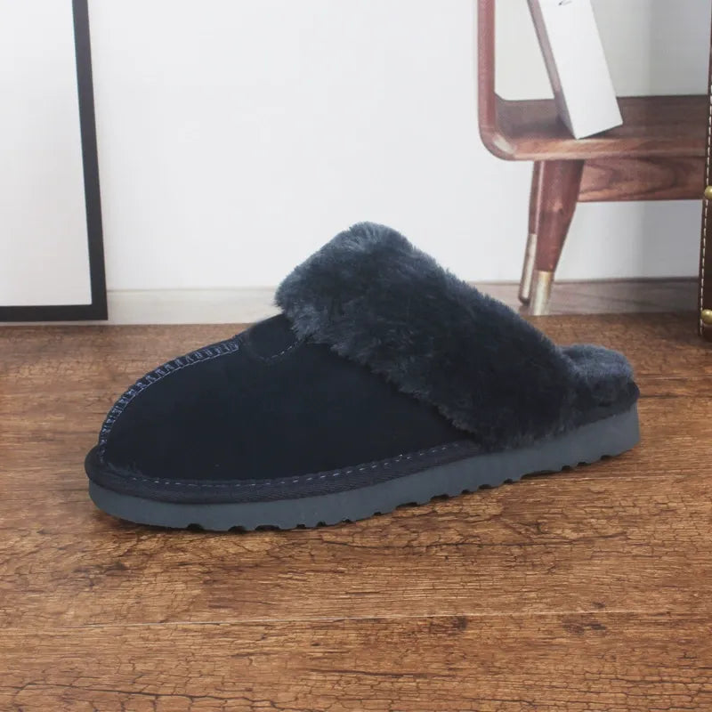 Women’s Slippers – Cowhide Upper – Plush Lining – Slip-On Open Back Indoor Comfort