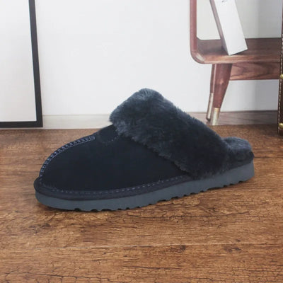 Women’s Slippers – Cowhide Upper – Plush Lining – Slip-On Open Back Indoor Comfort