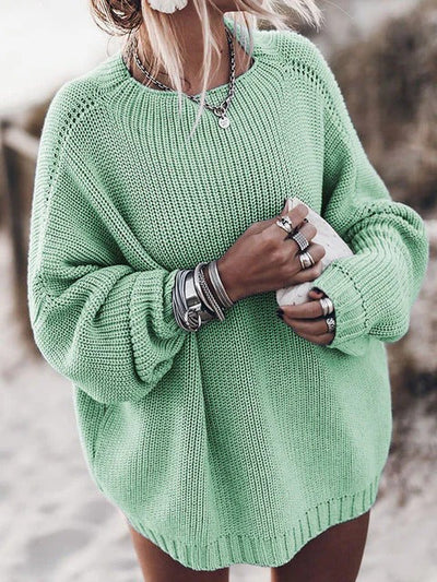 Women’s Pullover Sweatshirt – Oversized Fit – Chunky Knit – Raglan Sleeves – Ribbed Hem