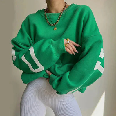 Women’s Sweatshirt – Oversized Fit – Cotton Blend – Dropped Shoulders – Side Graphic Print