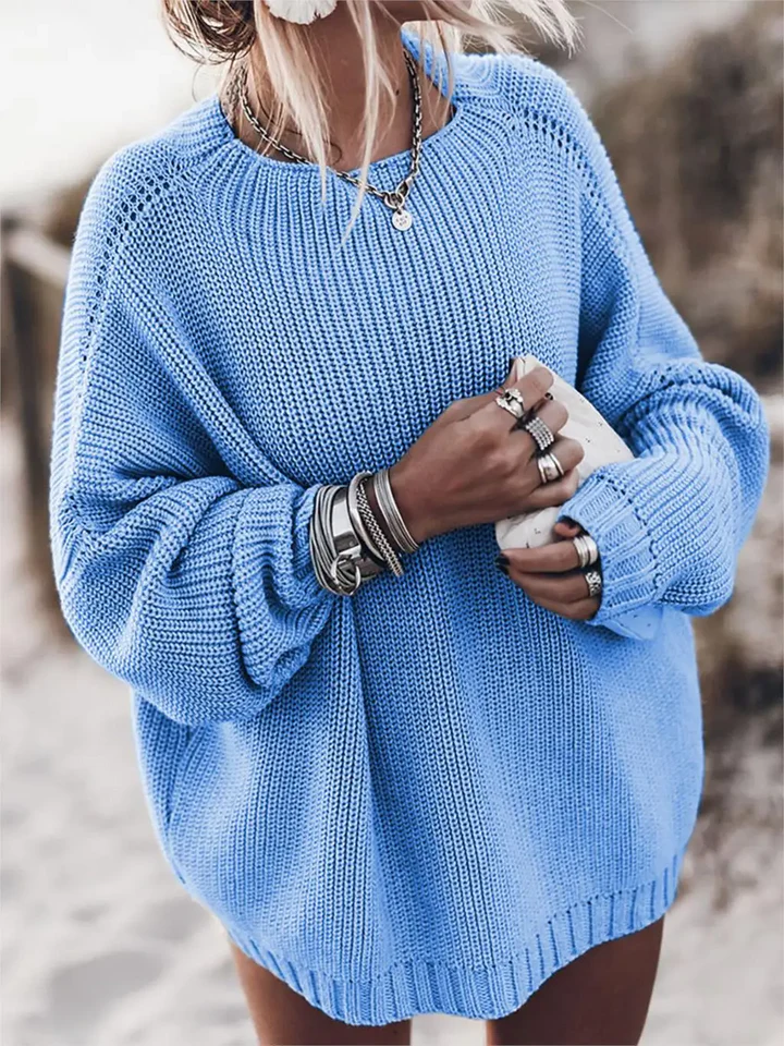 Women’s Pullover Sweatshirt – Oversized Fit – Chunky Knit – Raglan Sleeves – Ribbed Hem