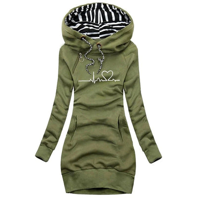 Women’s Hoodie Dress – Slim Fit – Cotton Blend – Long Sleeve – Graphic Print – Pockets