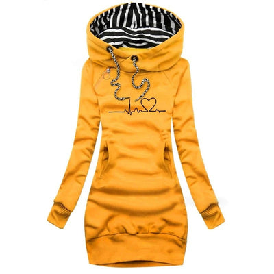 Women’s Hoodie Dress – Slim Fit – Cotton Blend – Long Sleeve – Graphic Print – Pockets