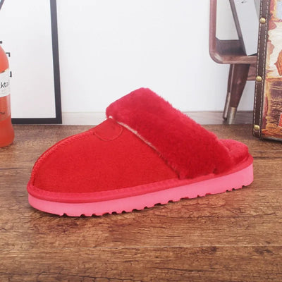 Women’s Slippers – Cowhide Upper – Plush Lining – Slip-On Open Back Indoor Comfort