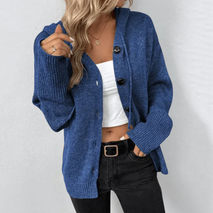 Women’s Cardigan – Wool Knit – Relaxed Fit – Button Front – Ribbed Trim – Long Sleeve