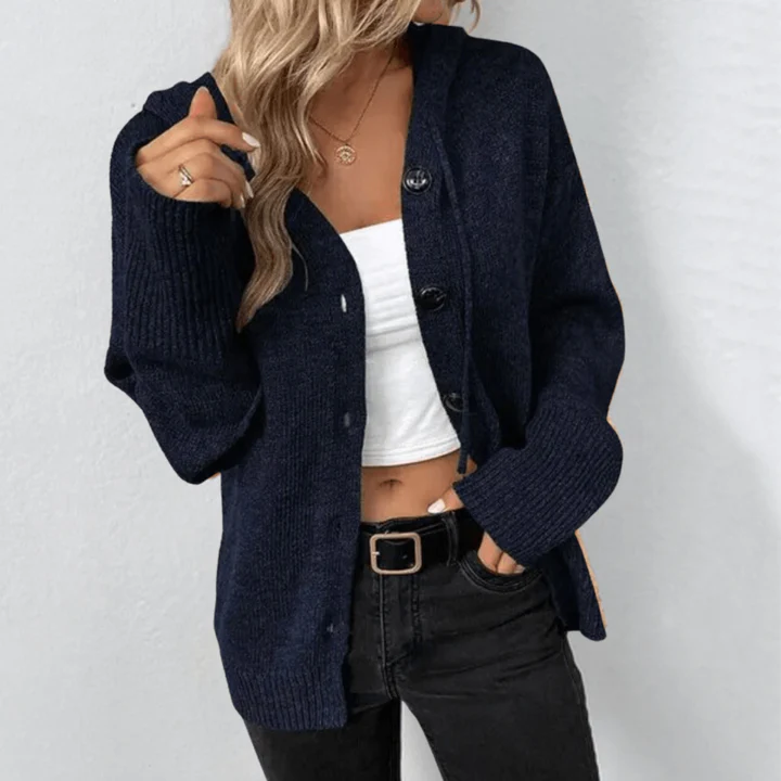 Women’s Cardigan – Wool Knit – Relaxed Fit – Button Front – Ribbed Trim – Long Sleeve