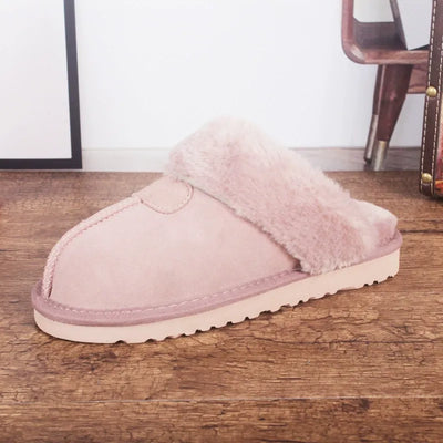 Women’s Slippers – Cowhide Upper – Plush Lining – Slip-On Open Back Indoor Comfort
