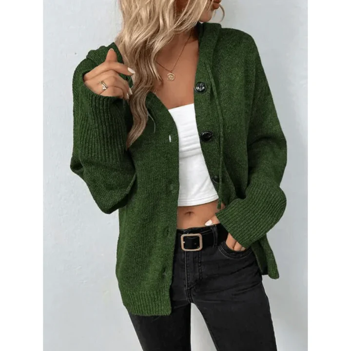 Women’s Cardigan – Wool Knit – Relaxed Fit – Button Front – Ribbed Trim – Long Sleeve