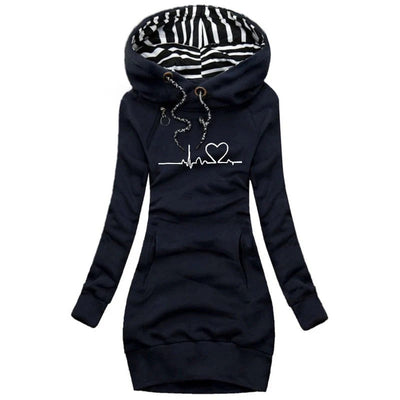 Women’s Hoodie Dress – Slim Fit – Cotton Blend – Long Sleeve – Graphic Print – Pockets