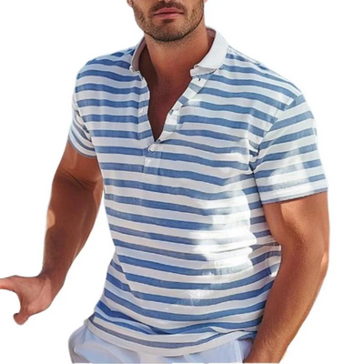 Men’s Polo Shirt – Cotton – Regular Fit – Striped – Retro Casual Style