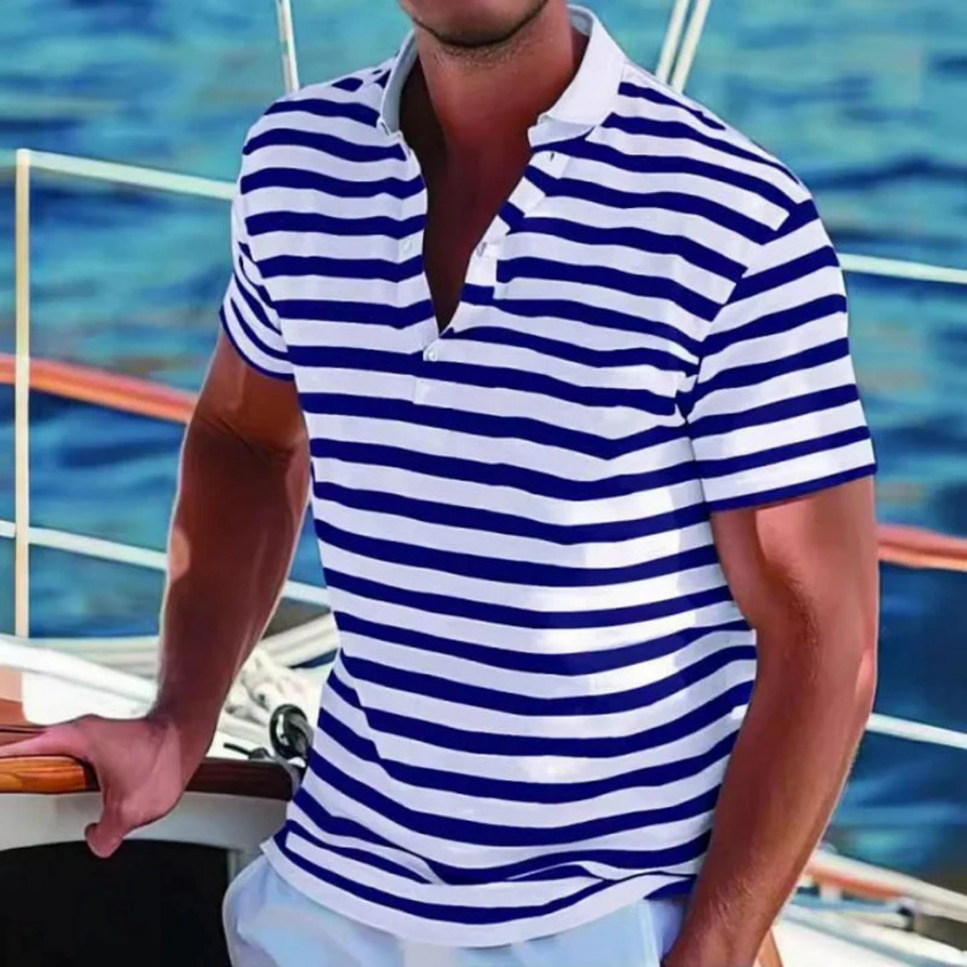 Men’s Polo Shirt – Cotton – Regular Fit – Striped – Retro Casual Style