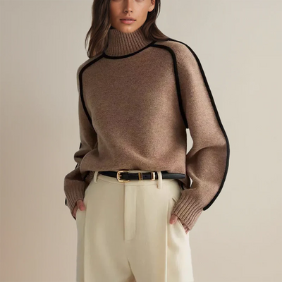 Women’s Turtleneck Sweater – Soft Knit Wool – Oversized Fit – Ribbed Trim Design
