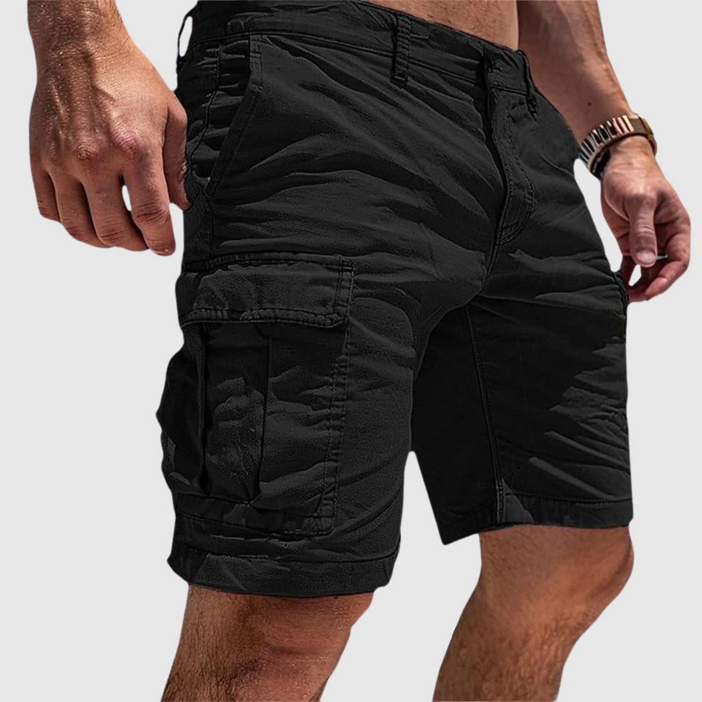 Men’s Cargo Shorts – Relaxed Fit – Cotton Fabric – Knee Length – Side Flap Pockets
