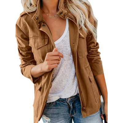 Women’s Utility Jacket – Cotton Blend – Relaxed Fit – Zip Front with Button Placket