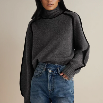 Women’s Turtleneck Sweater – Soft Knit Wool – Oversized Fit – Ribbed Trim Design