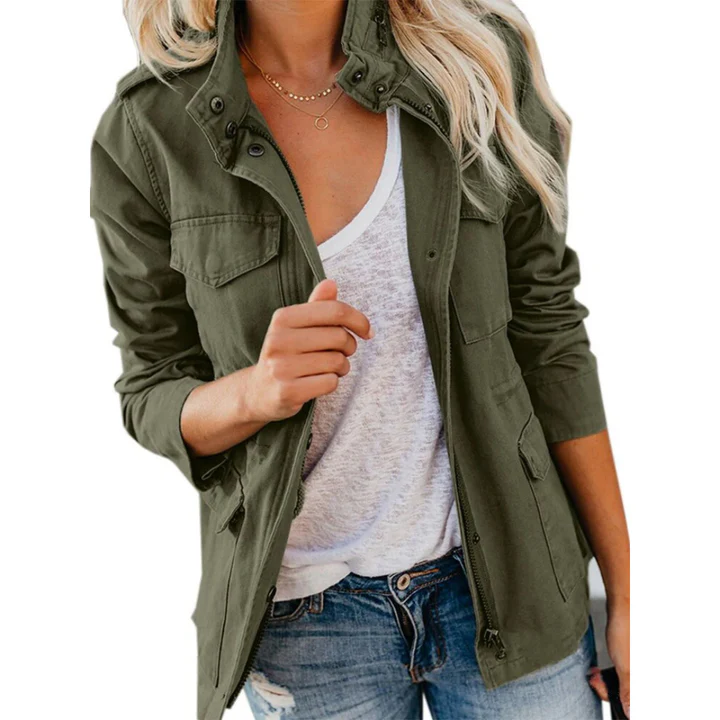 Women’s Utility Jacket – Cotton Blend – Relaxed Fit – Zip Front with Button Placket