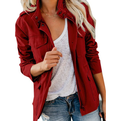 Women’s Utility Jacket – Cotton Blend – Relaxed Fit – Zip Front with Button Placket