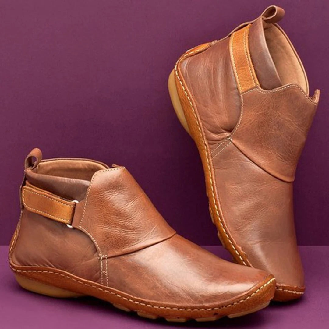Women’s Ankle Boots – Leather – Rounded Toe – Strap Detail – Rugged Sole – Casual Fit