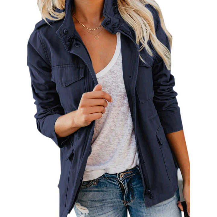 Women’s Utility Jacket – Cotton Blend – Relaxed Fit – Zip Front with Button Placket