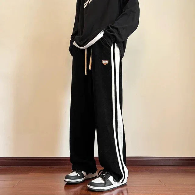Men’s Sweatpants – Baggy Fit – Soft Fleece – Adjustable Waist – Striped Legs – Full Length