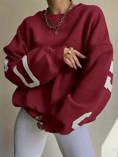 Women’s Sweatshirt – Oversized Fit – Cotton Blend – Dropped Shoulders – Side Graphic Print