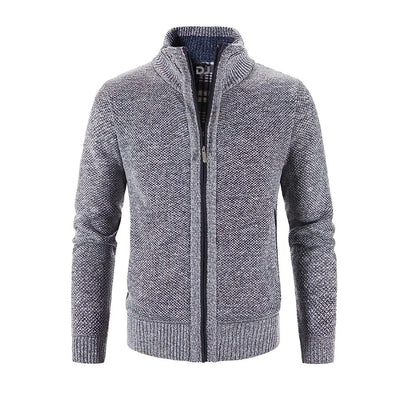 Men’s Zip-Up Cardigan – Slim Fit – Wool Knit – Ribbed Cuffs – Contrast Trim
